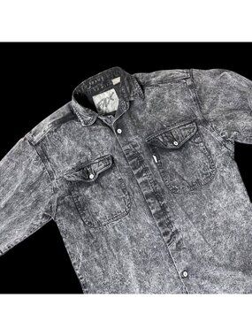Vintage Acid Wash Shirt 1980s Fix Medium Long Sleeve Button Down Hong Kong Gray